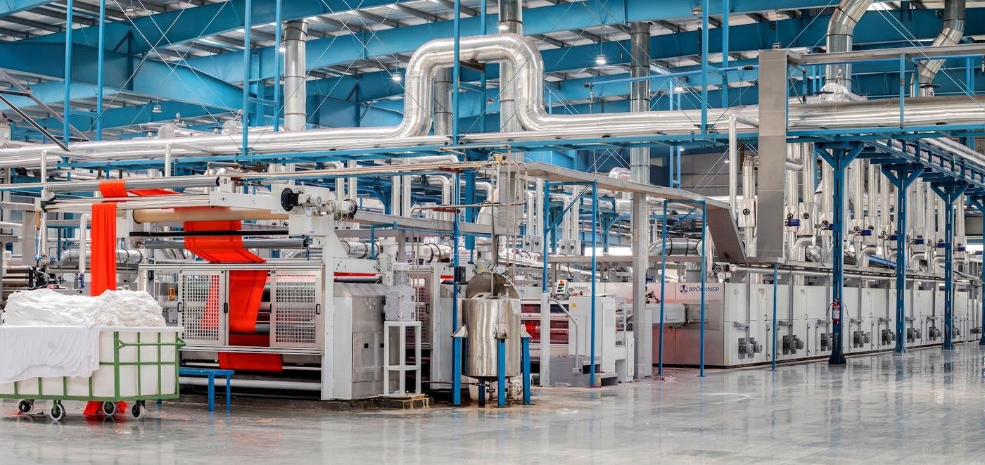 Textile finishing line inside a modern fabric mill